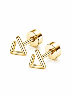 Tiny Gold Triangle Flat Back Stud Earrings 20G Stainless Steel